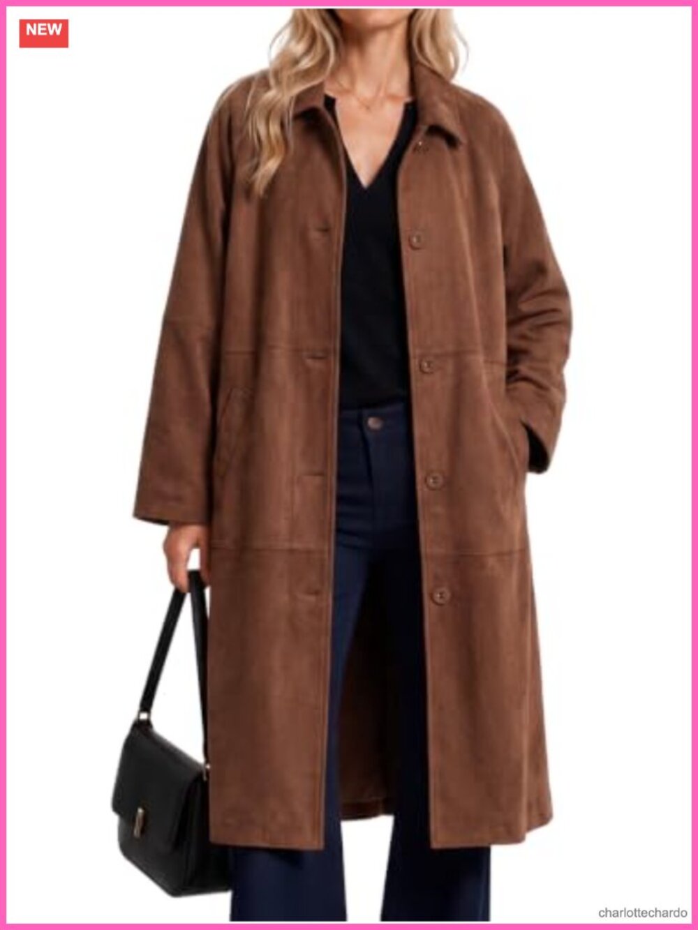 Faux Suede Long Trench Coat Oversized Fall Casual Overcoat